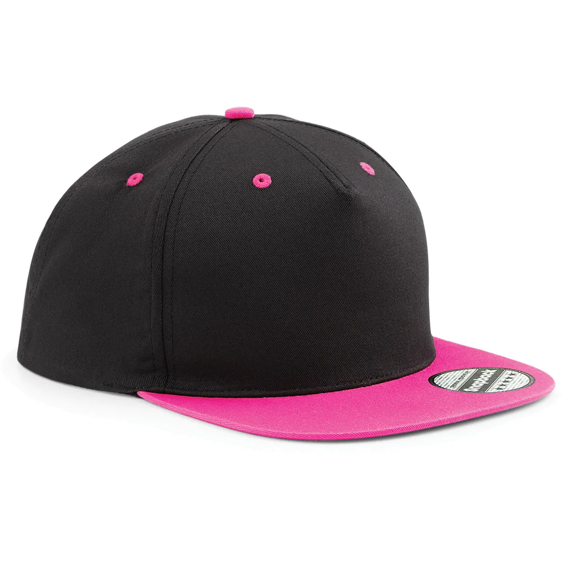 Tweekleurige 5-panel snapbackpet Black / Fuchsia