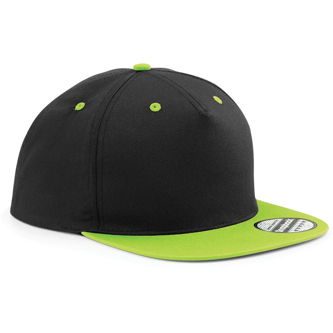 Tweekleurige 5-panel snapbackpet Black / Lime Green