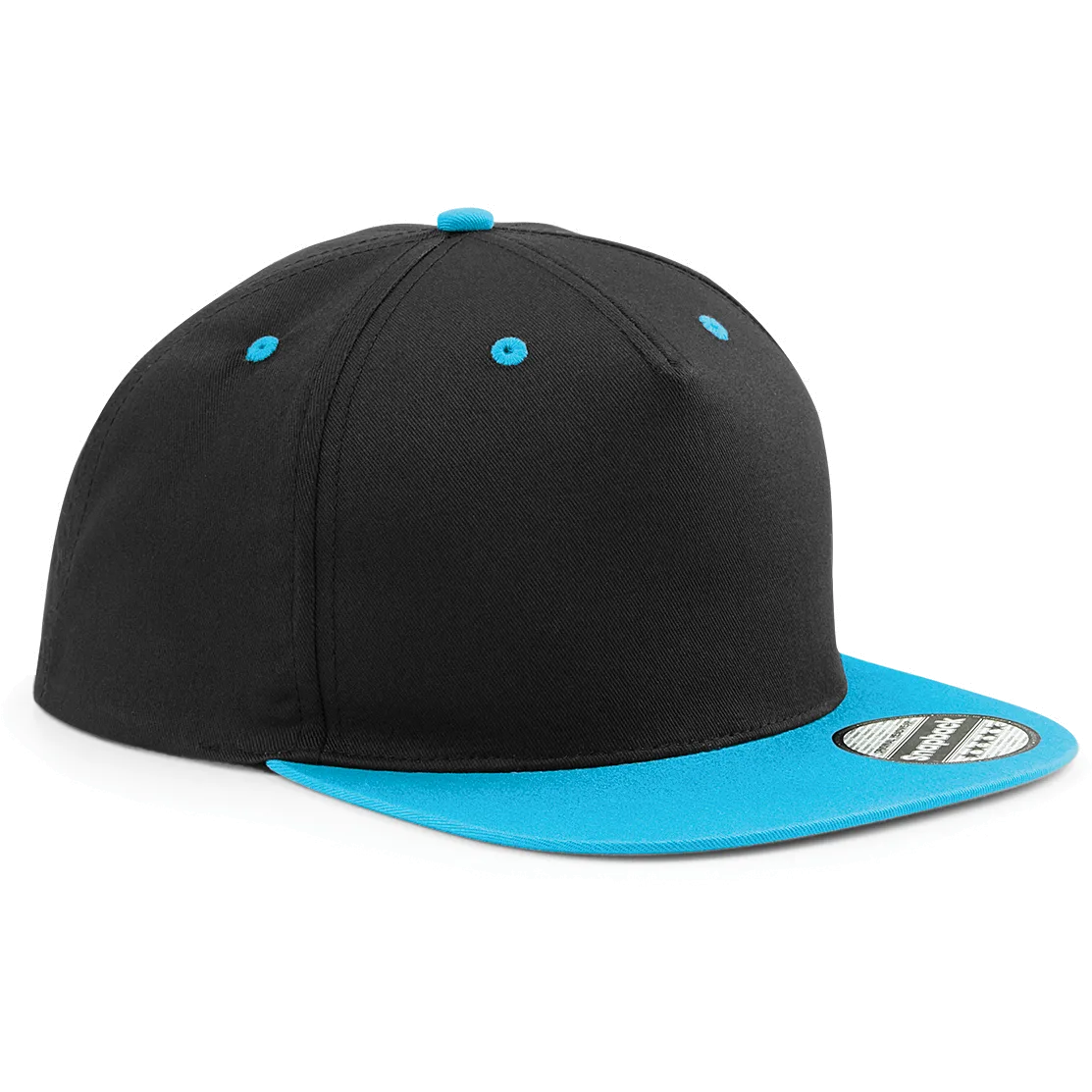 Tweekleurige 5-panel snapbackpet Black / Surf Blue