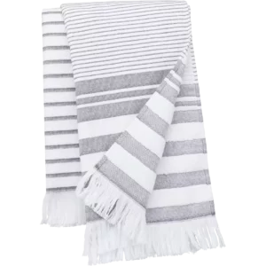 Gestreepte fouta met franjes White / Smoke Stripe