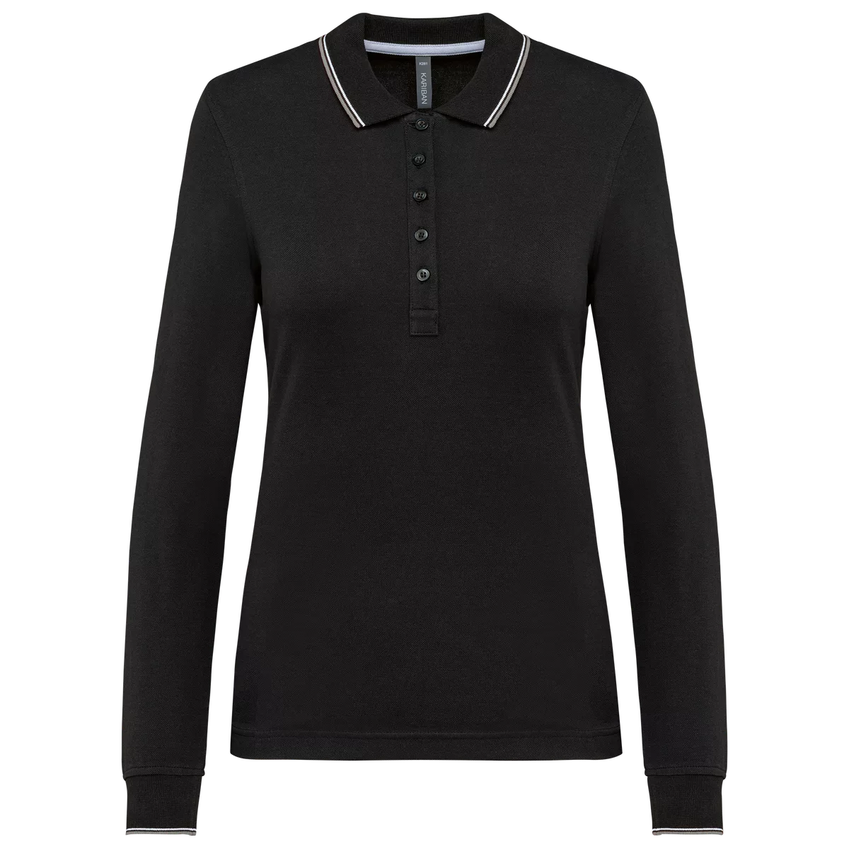 Dames polo van piquétricot met lange mouwen Black / Light Grey / White