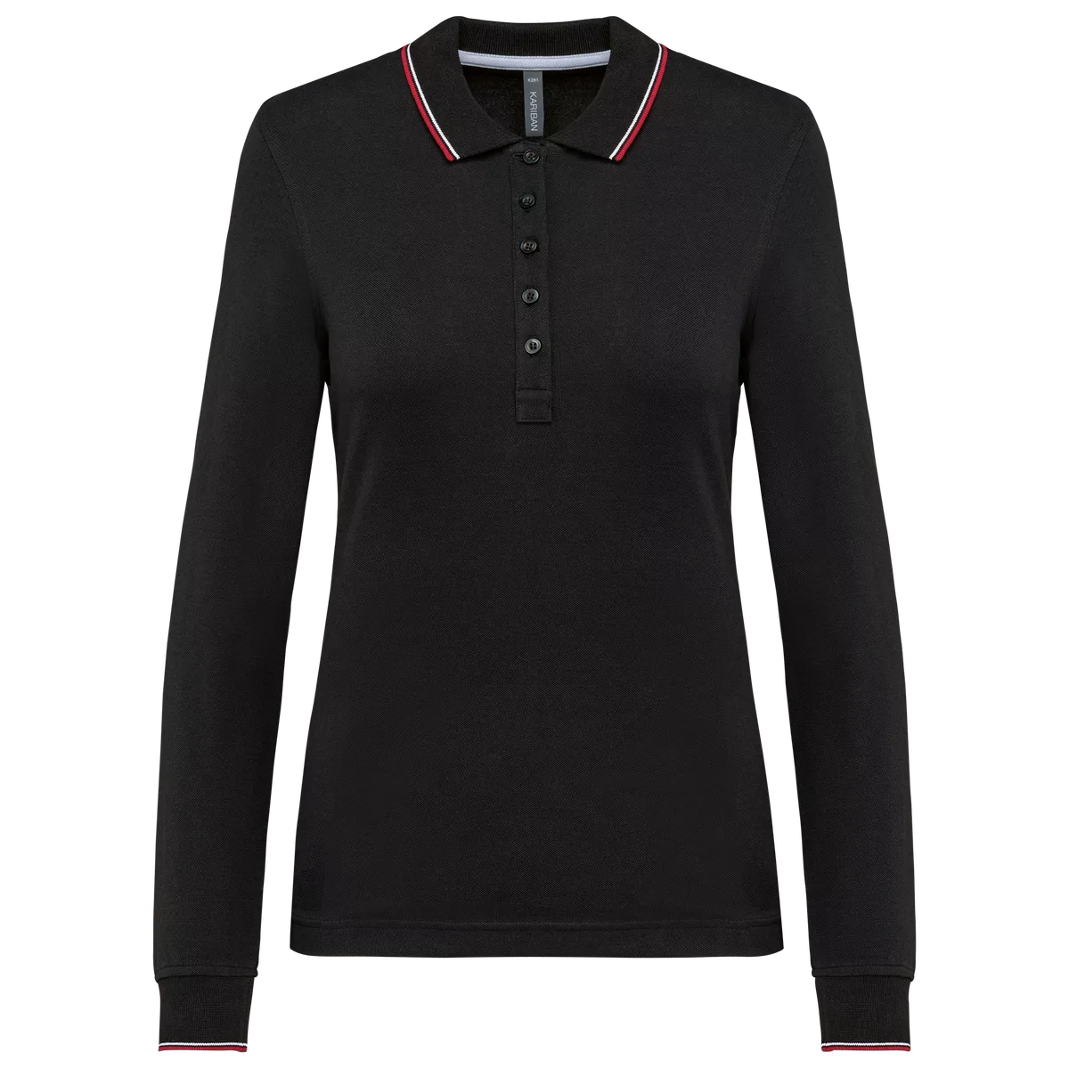 Dames polo van piquétricot met lange mouwen Black / Red / White