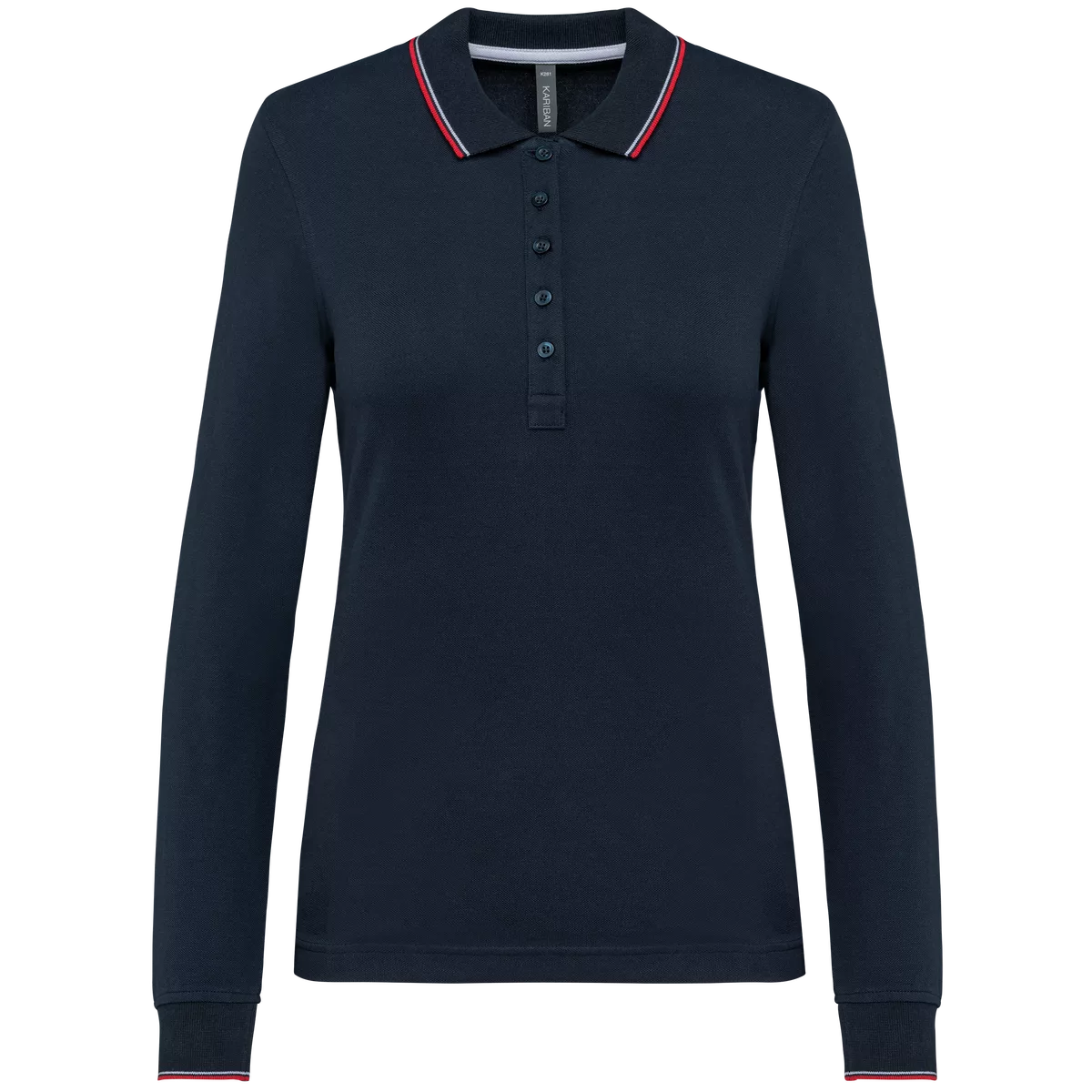 Dames polo van piquétricot met lange mouwen Navy / Red / White