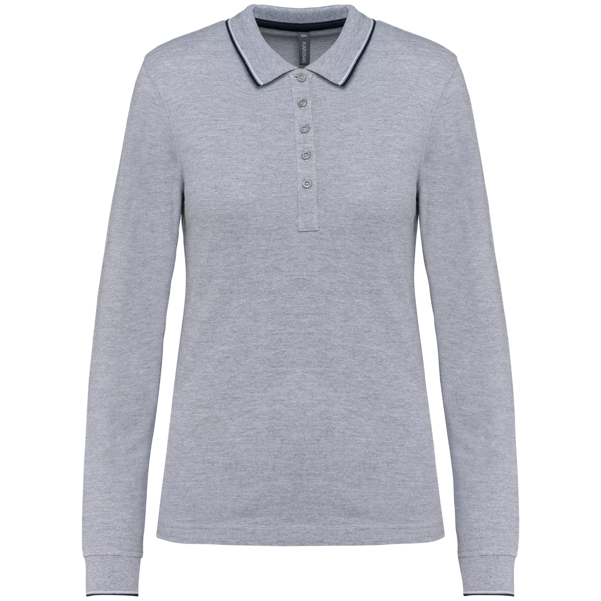 Dames polo van piquétricot met lange mouwen Oxford Grey / Navy / White