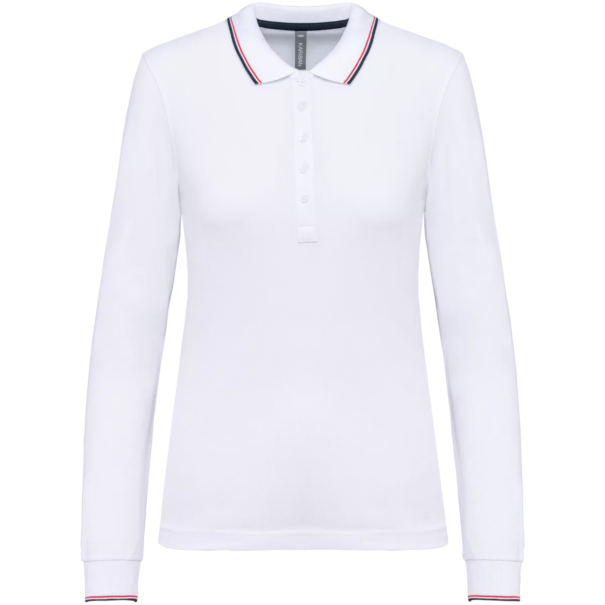 Dames polo van piquétricot met lange mouwen White / Navy / Red