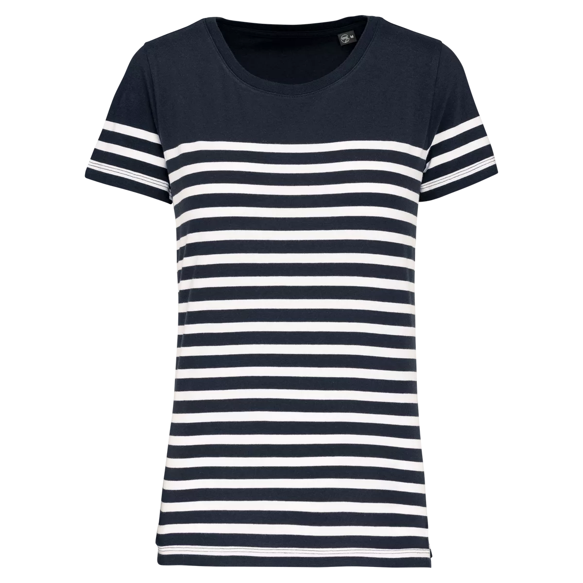 Marine-T-shirt ronde hals Bio dames Navy / White Stripes