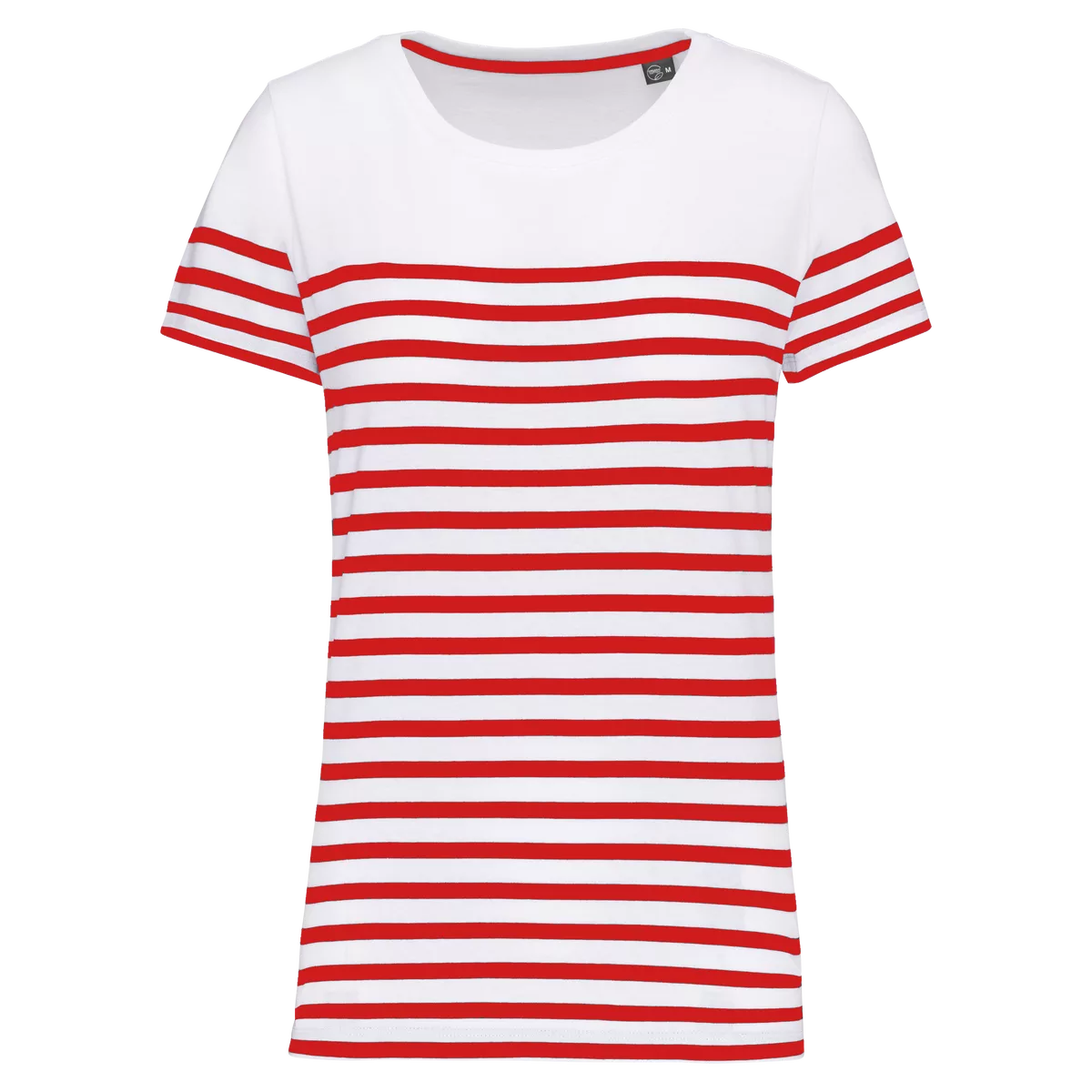 Marine-T-shirt ronde hals Bio dames White / Red Stripe
