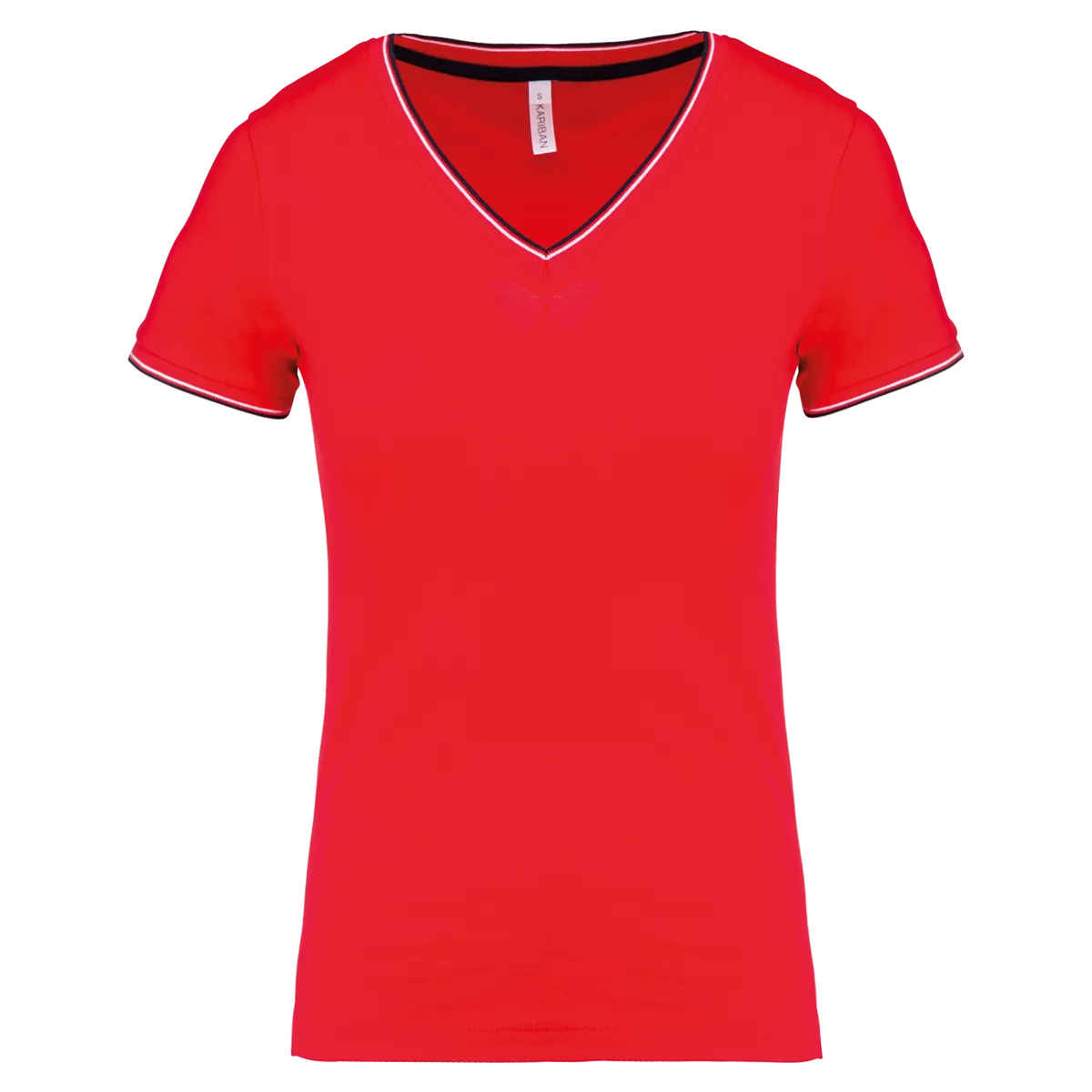 Dames-T-shirt piqué V-hals Red / Navy / White