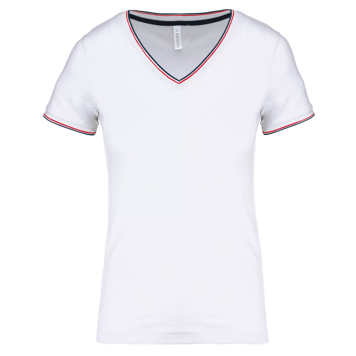 Dames-T-shirt piqué V-hals White / Navy / Red