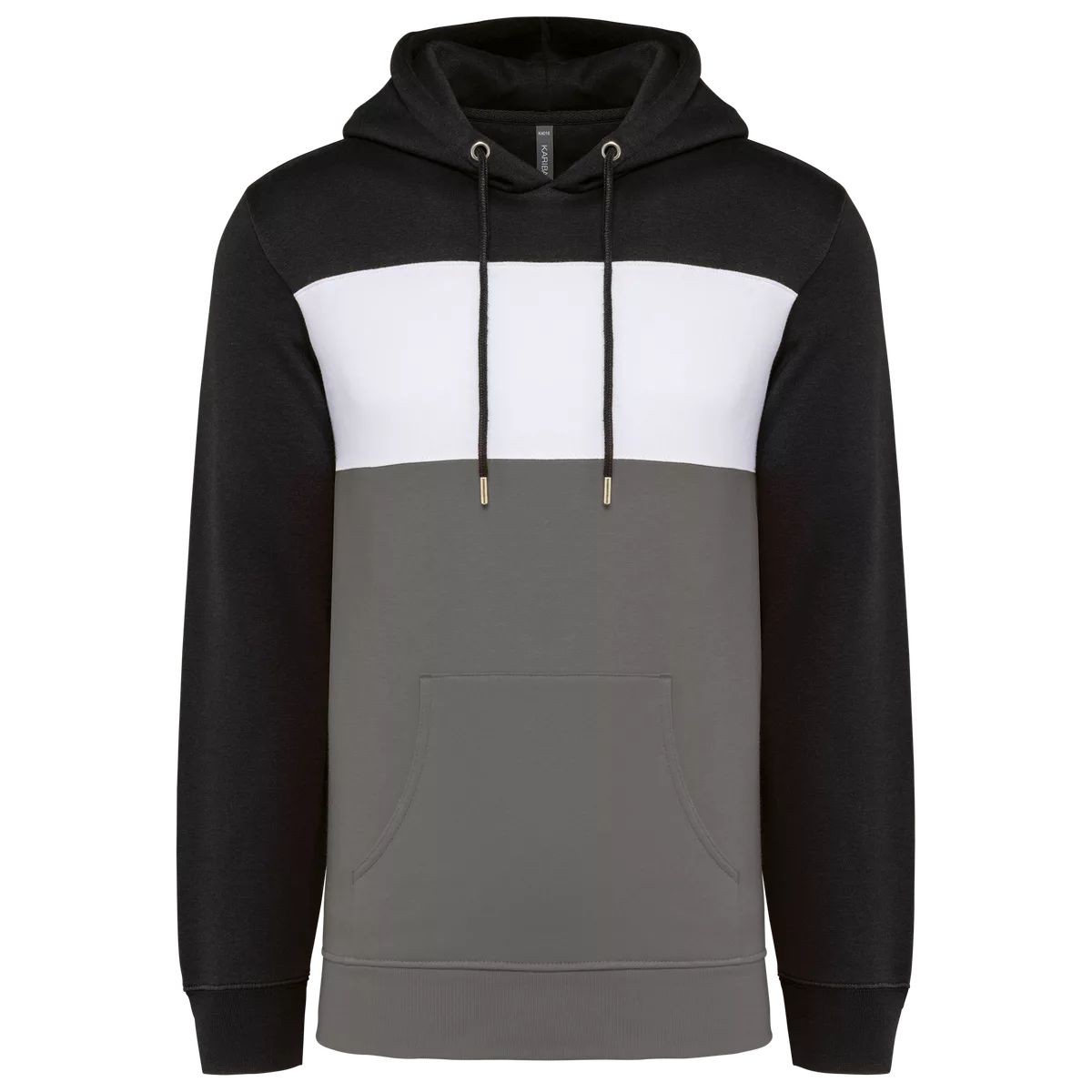Driekleurige unisex sweater met capuchon Black / White / Basalt Grey