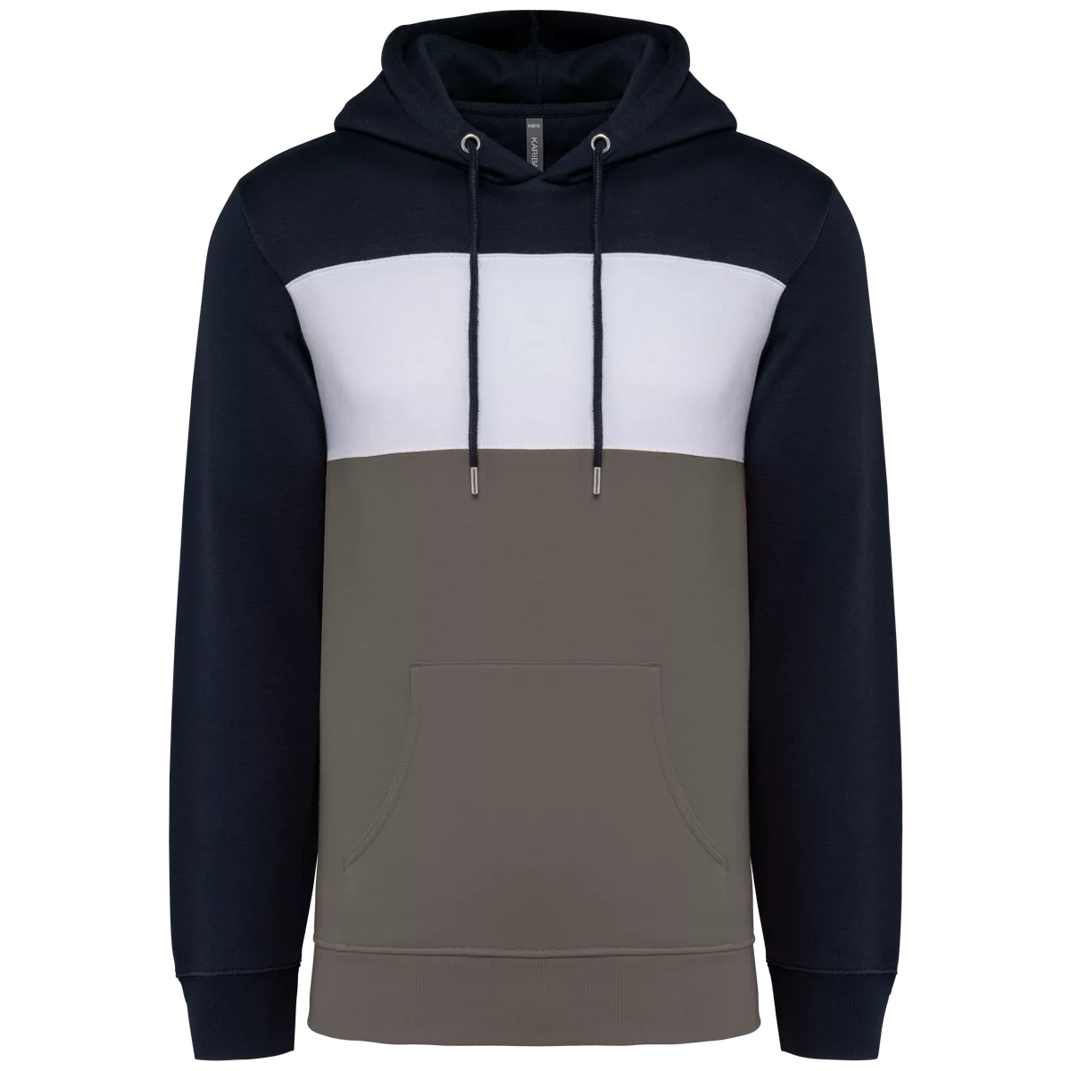 Driekleurige unisex sweater met capuchon Navy / White / Basalt Grey