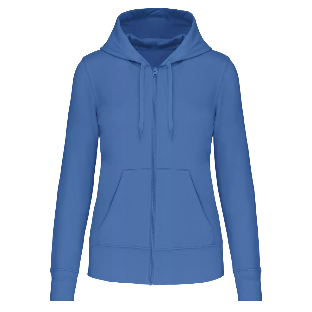 Ecologische damessweater met capuchon en ritssluiting Light Royal Blue