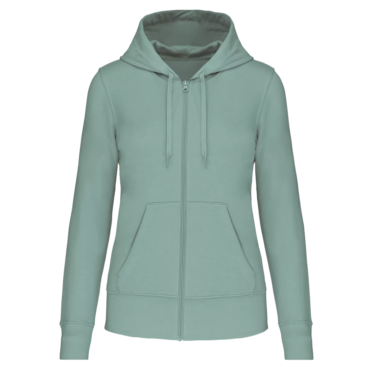 Ecologische damessweater met capuchon en ritssluiting Sage