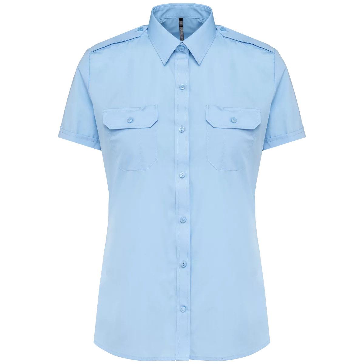 Damespilootoverhemd korte mouwen Sky Blue