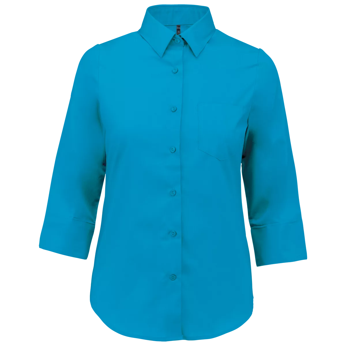 Overhemd in onderhoudsvriendelijk polykatoen-popeline 3/4-mouwen dames Bright Turquoise