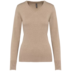Dames pullover met v-hals Beige heather