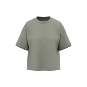 Duurzaam boxy dames-T-shirt met afhangende schouders Almond Green
