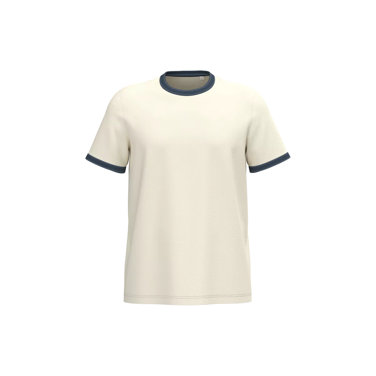 Ecologisch ringer heren T-shirt met contrasterende boorden en verwassen look Ivory / Washed Navy Blue