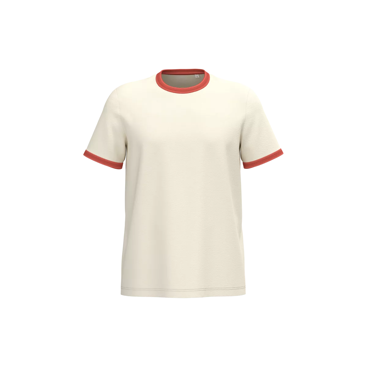 Ecologisch ringer heren T-shirt met contrasterende boorden en verwassen look Ivory / Washed Paprika