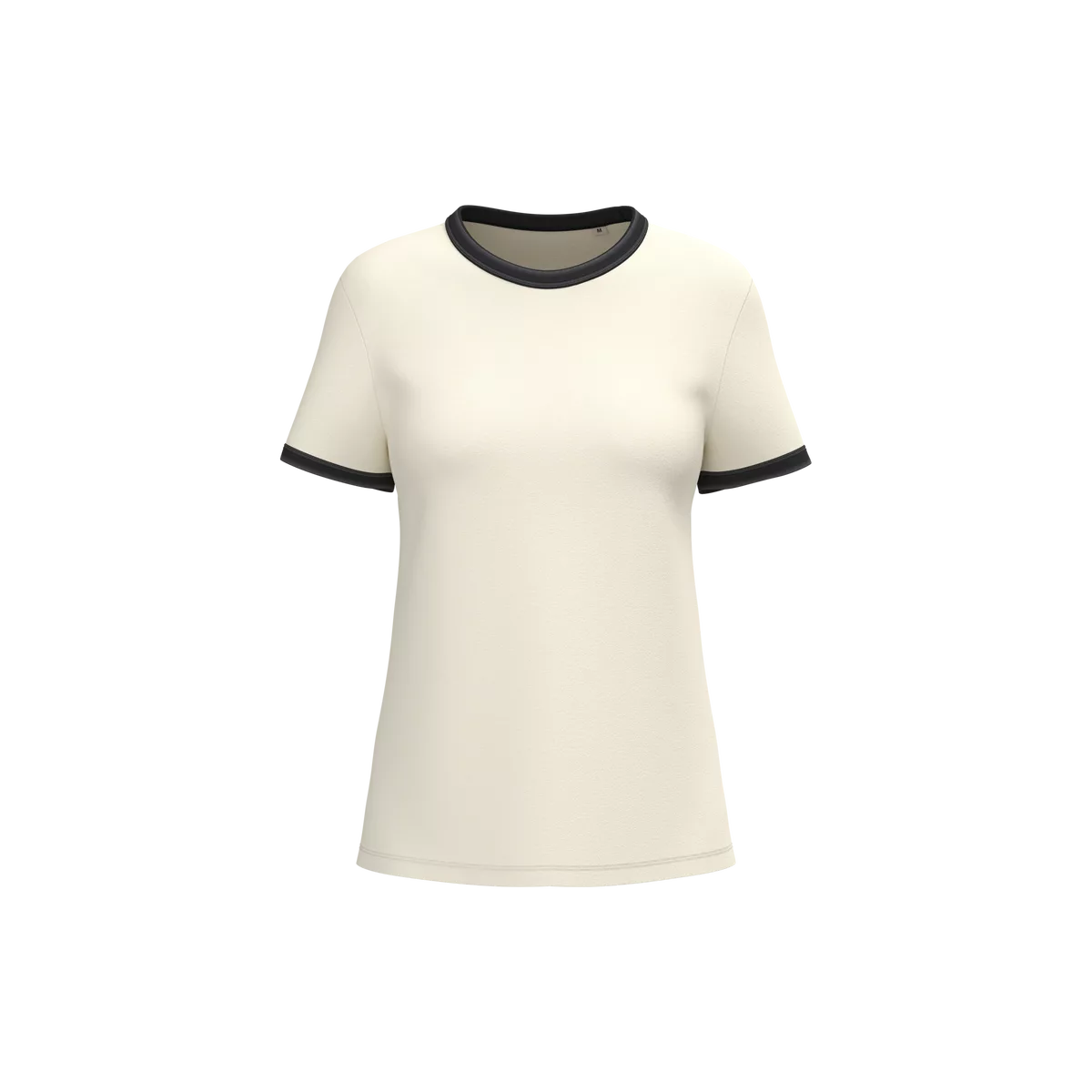 Ecologisch ringer dames T-shirt met contrasterende boorden en verwassen look Ivory / Washed black