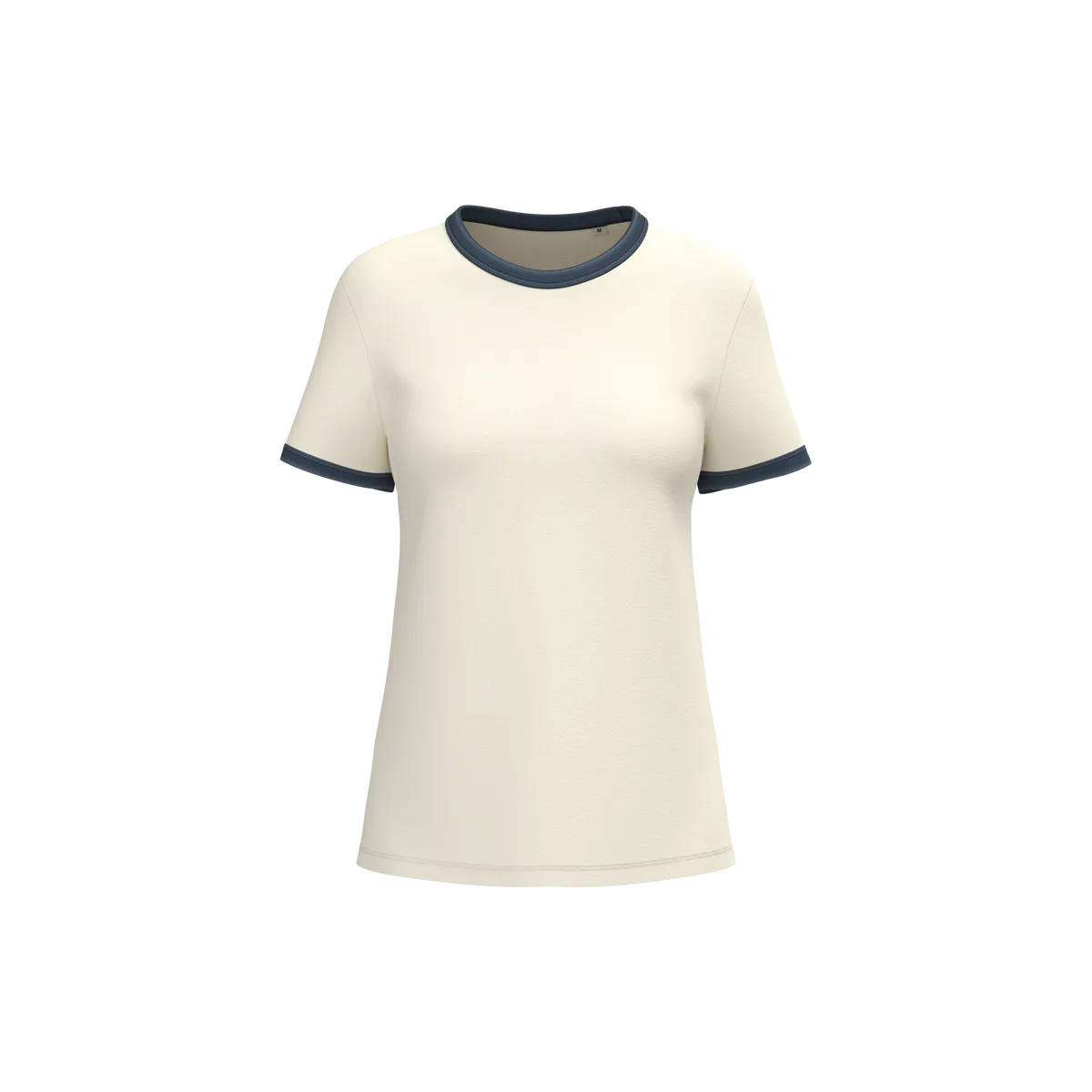 Ecologisch ringer dames T-shirt met contrasterende boorden en verwassen look Ivory / Washed Navy Blue