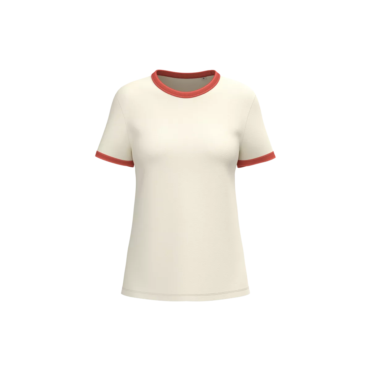 Ecologisch ringer dames T-shirt met contrasterende boorden en verwassen look Ivory / Washed Paprika