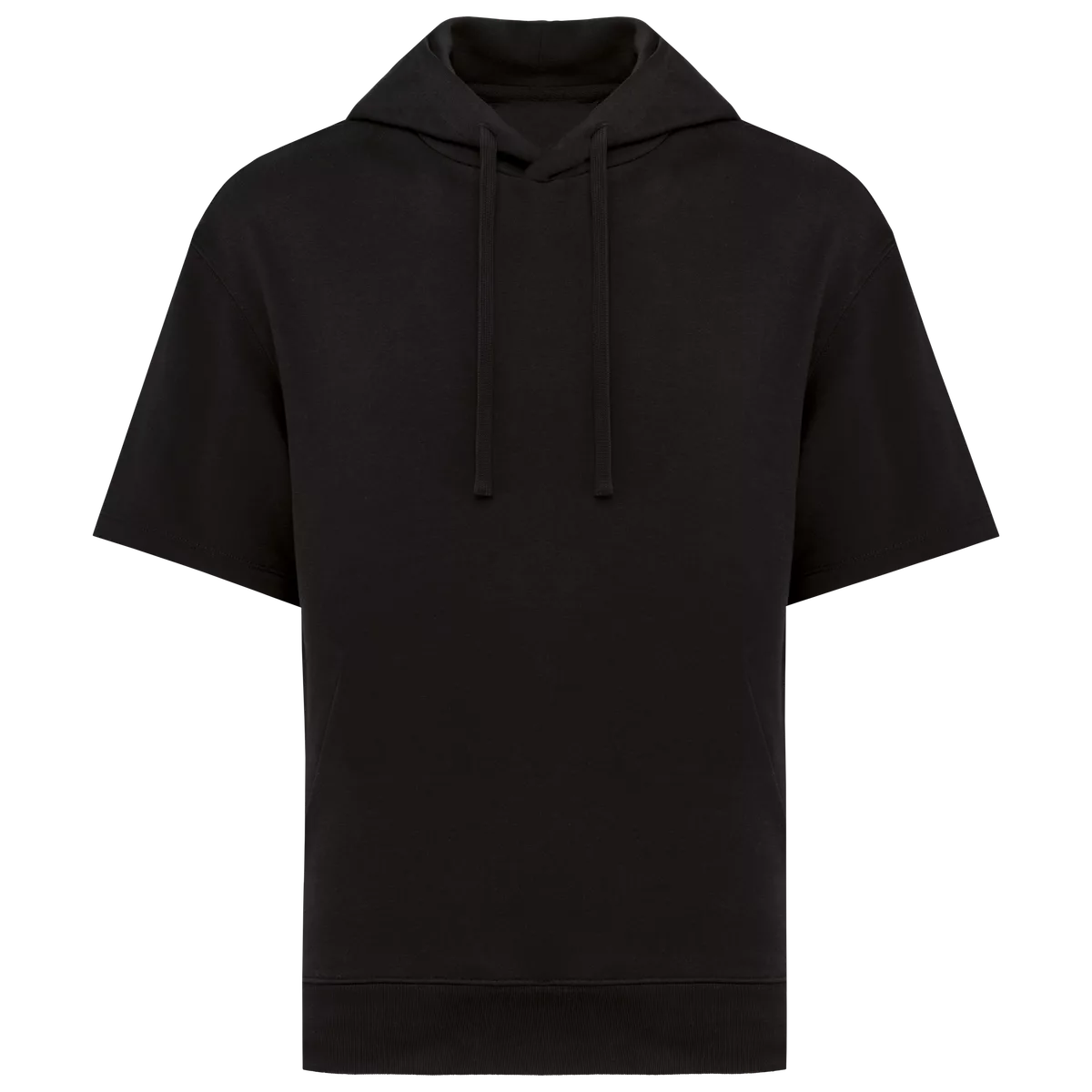 Ecologische uniseks sweater met capuchon en korte verlaagde schouders French Terry Black