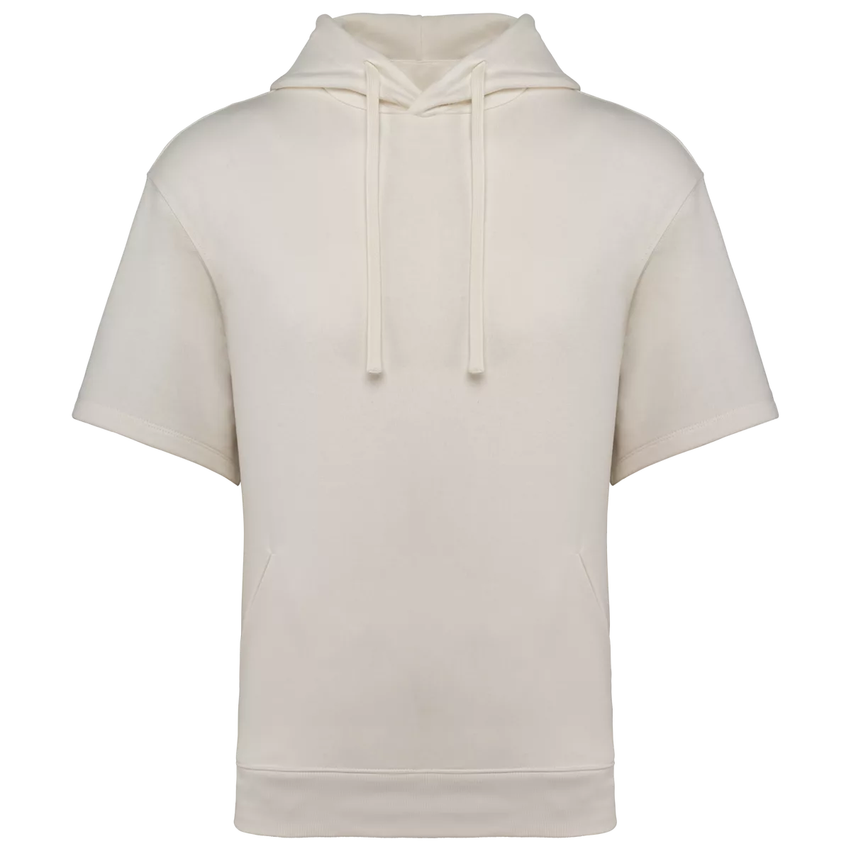 Ecologische uniseks sweater met capuchon en korte verlaagde schouders French Terry Ivory