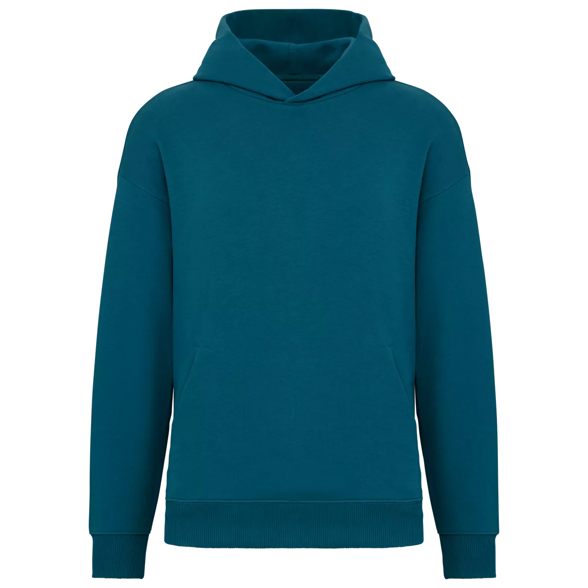 Ecologische uniseks oversized sweater met capuchon Peacock Green