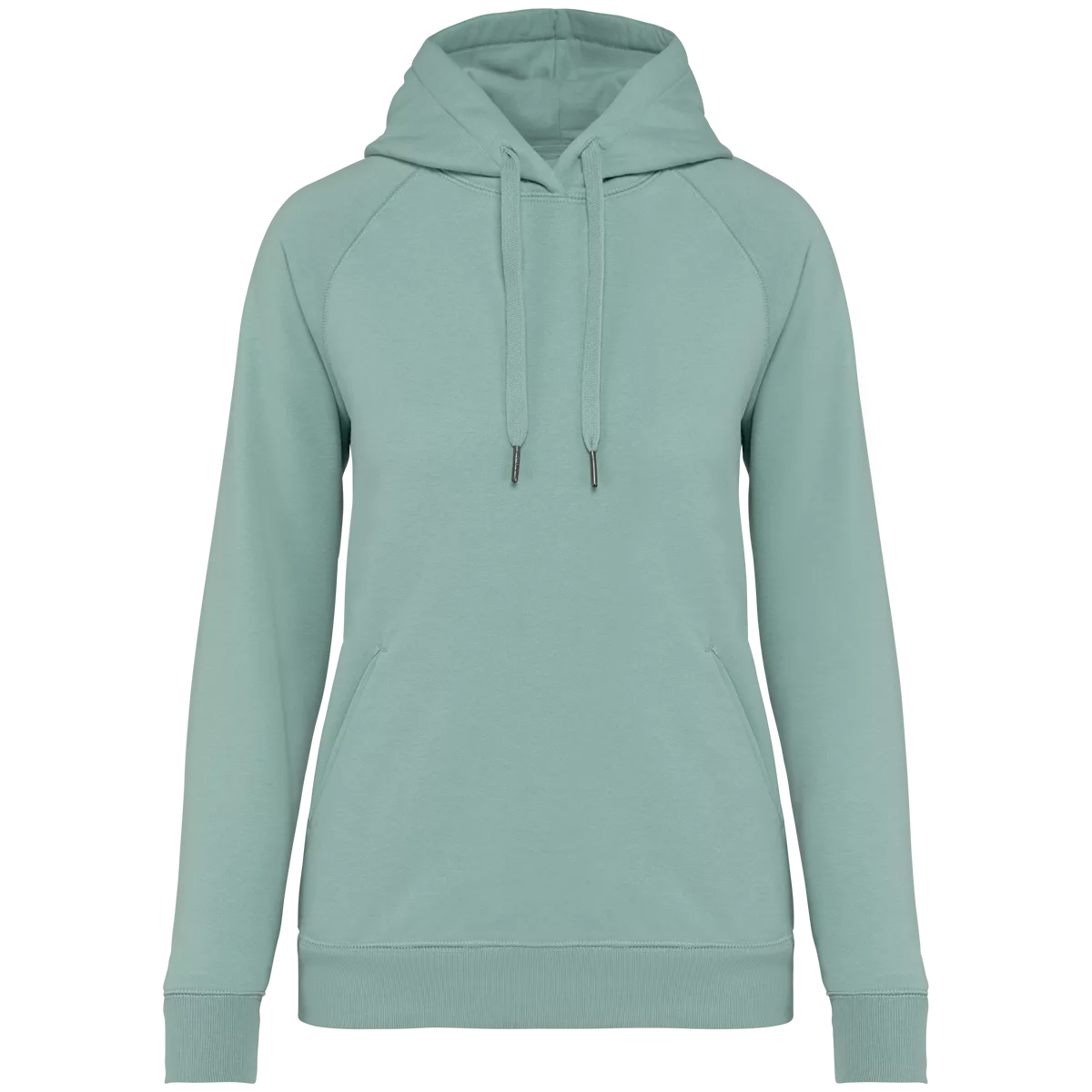 Ecologische damessweater met capuchon en raglanmouwen Jade Green