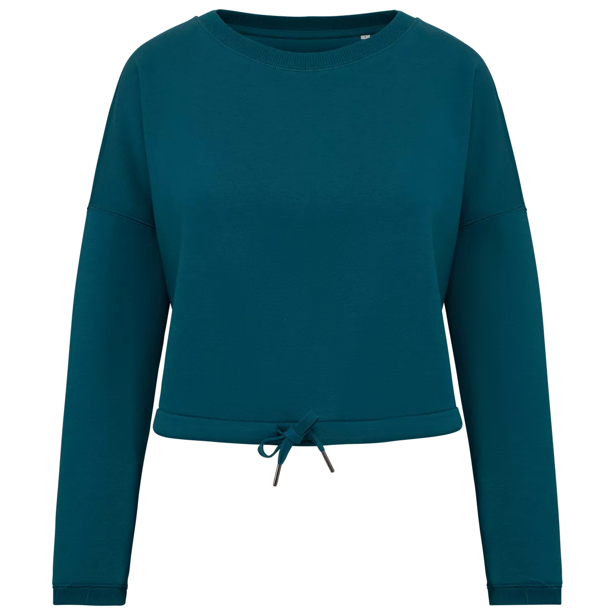 Ecologische cropped damessweater met ronde hals Peacock Green
