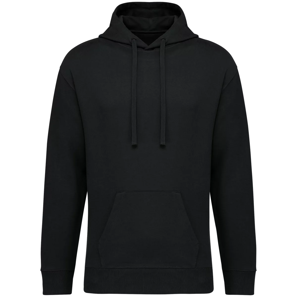 Ecologische uniseks sweater met capuchon en verlaagde schouders French Terry Black