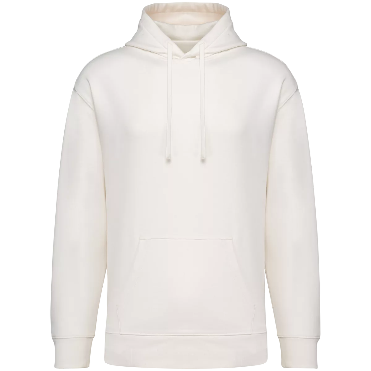 Ecologische uniseks sweater met capuchon en verlaagde schouders French Terry Ivory