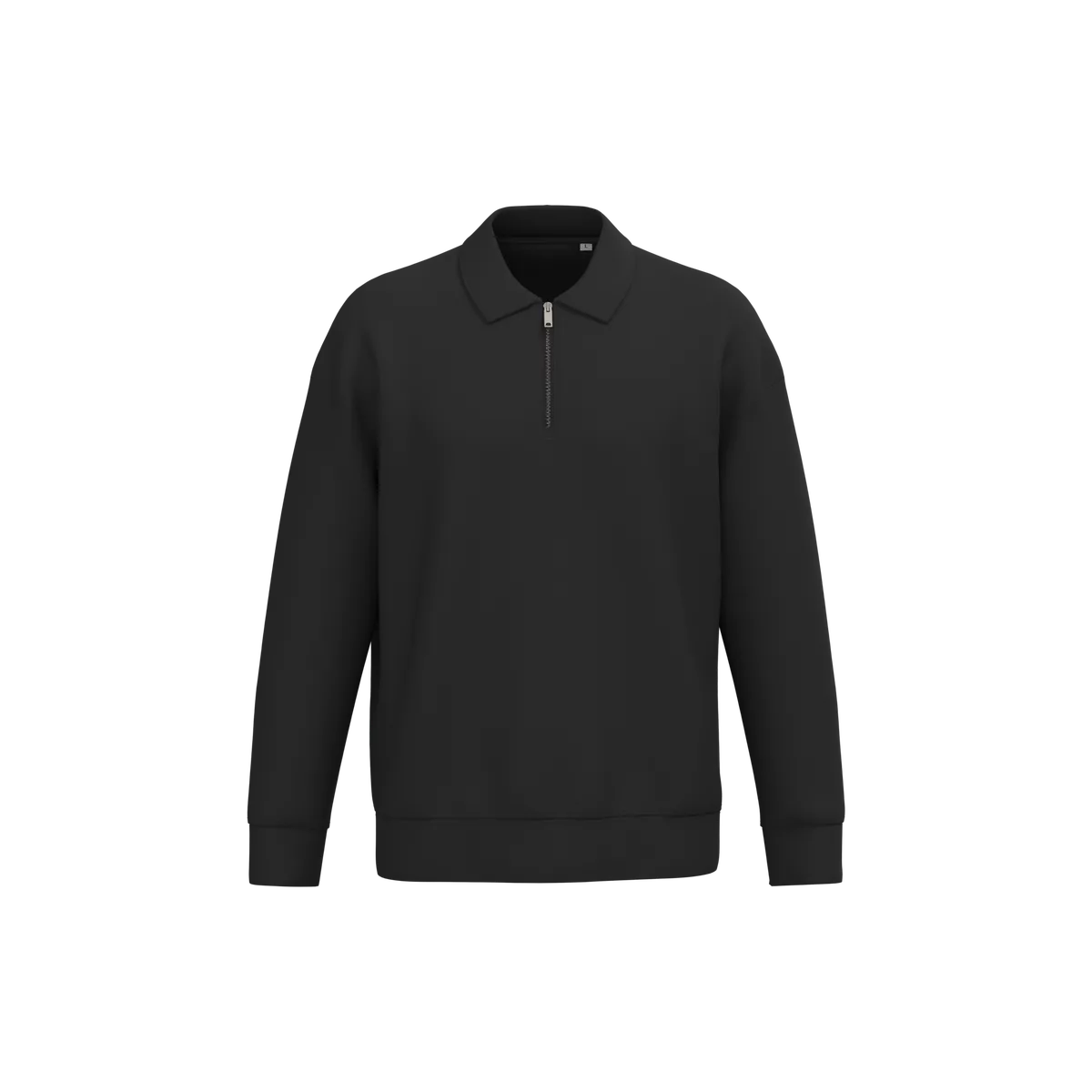 Ecologische uniseks sweater met kwartrits, polokraag en afhangende schouders Black