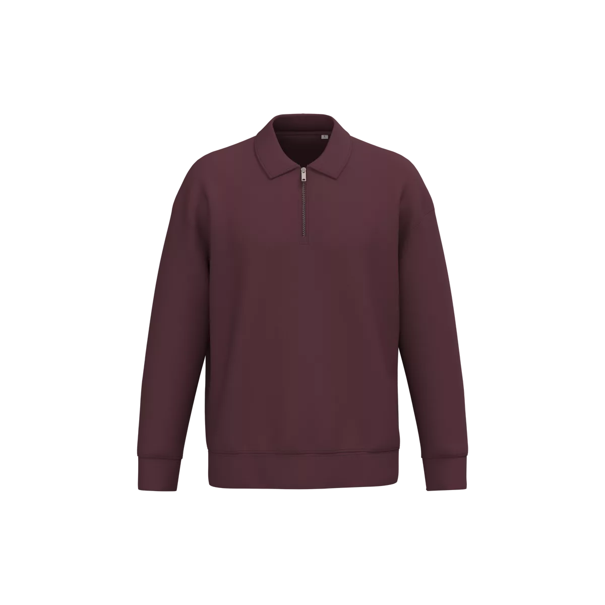 Ecologische uniseks sweater met kwartrits, polokraag en afhangende schouders Dark Cherry
