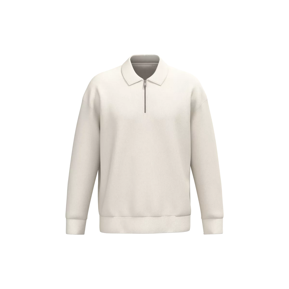 Ecologische uniseks sweater met kwartrits, polokraag en afhangende schouders Ivory