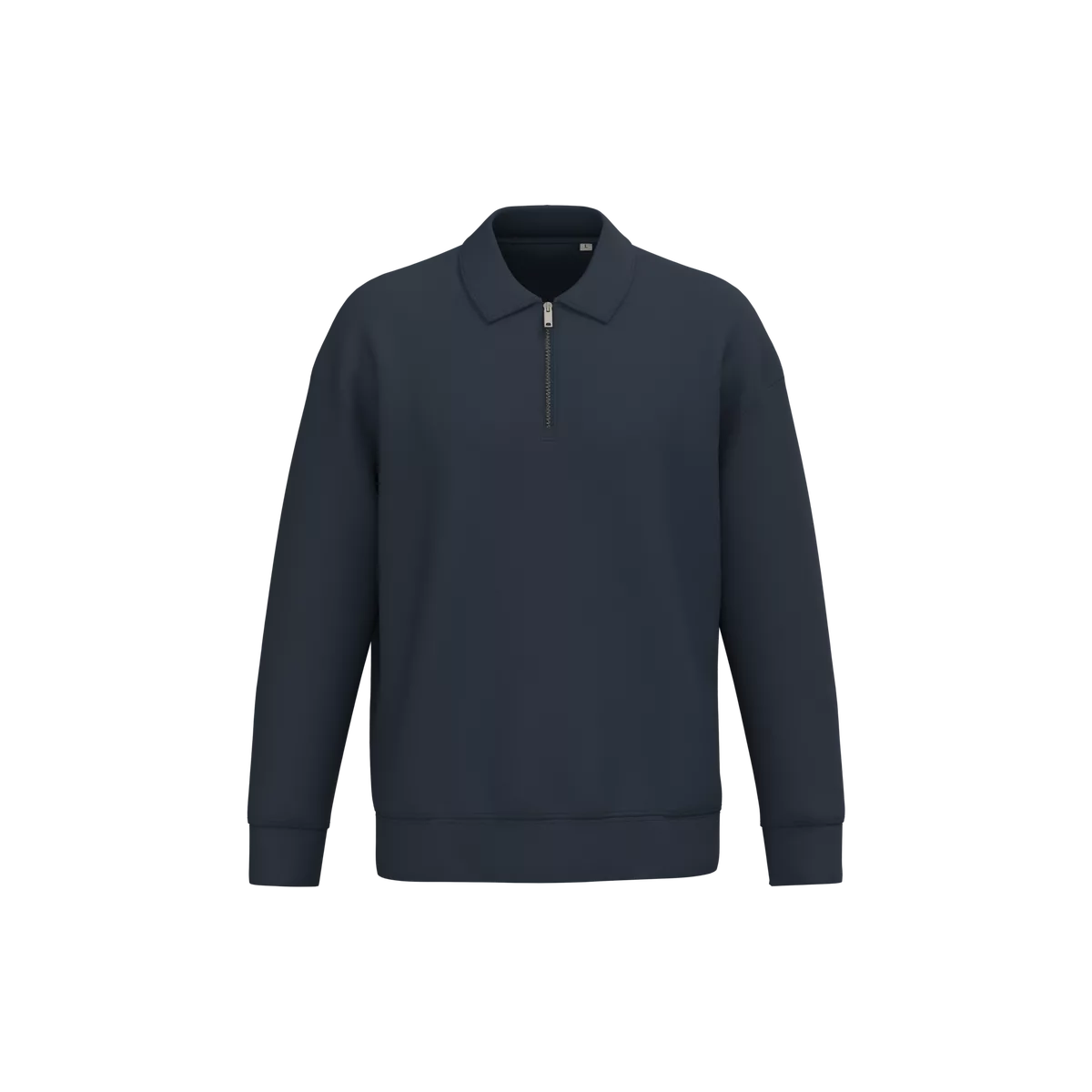 Ecologische uniseks sweater met kwartrits, polokraag en afhangende schouders Navy Blue