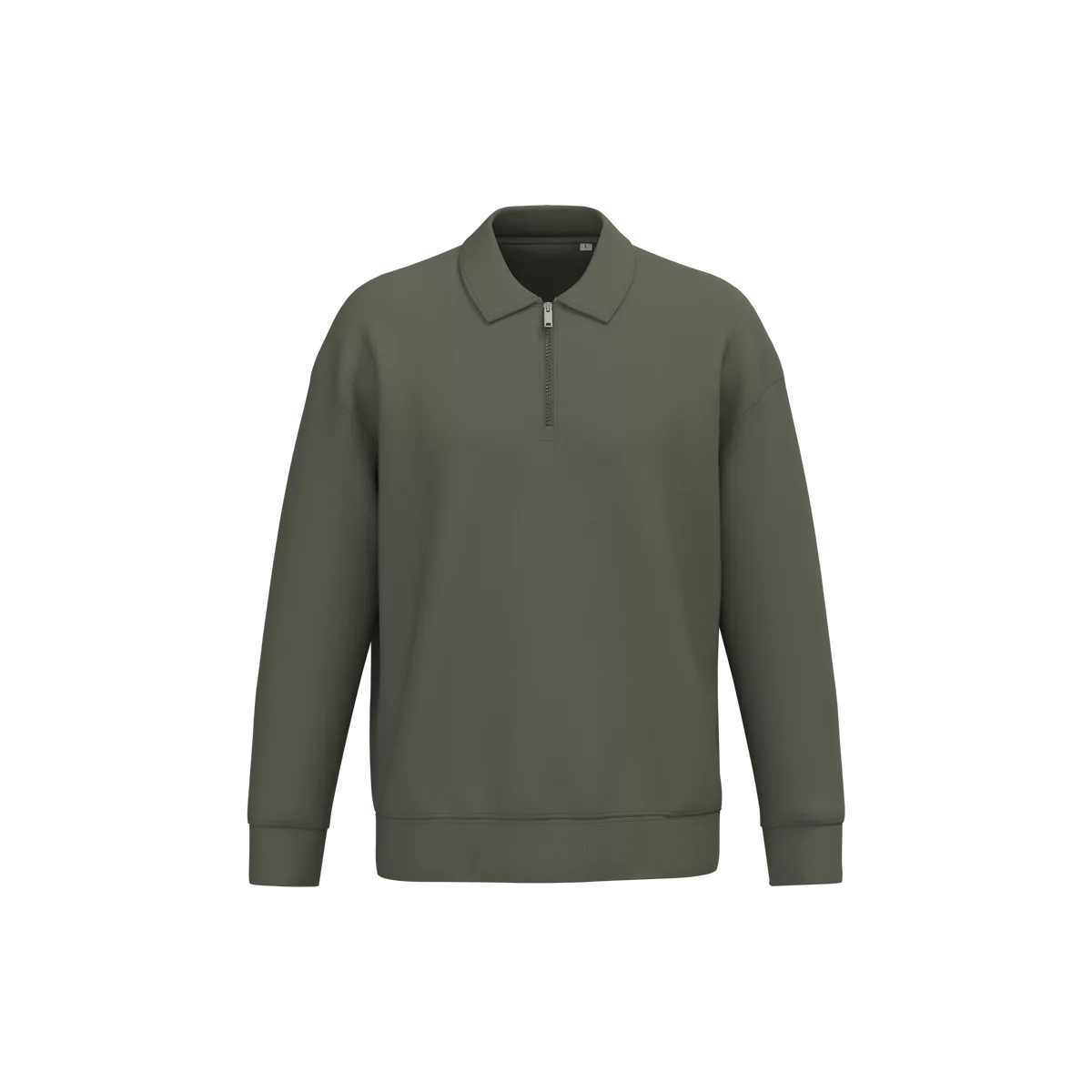 Ecologische uniseks sweater met kwartrits, polokraag en afhangende schouders Organic Khaki