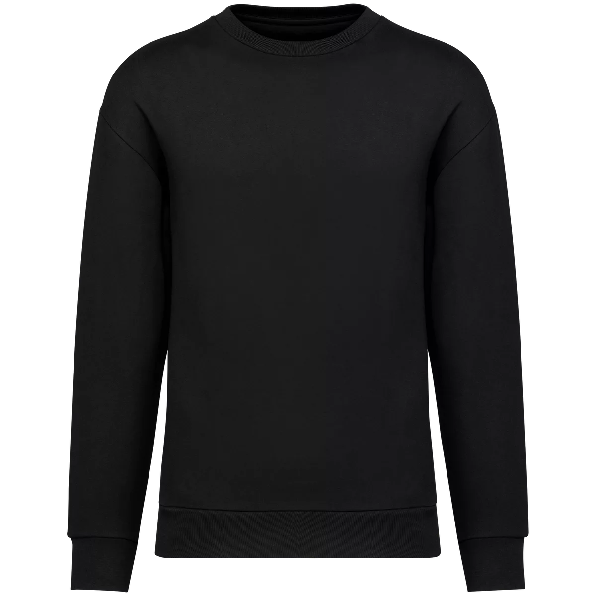 Ecologische uniseks sweater met ronde hals en verlaagde schouders in geborsteld fleece Black
