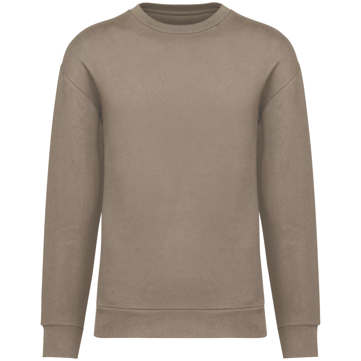 Ecologische uniseks sweater met ronde hals en verlaagde schouders in geborsteld fleece Wet Sand