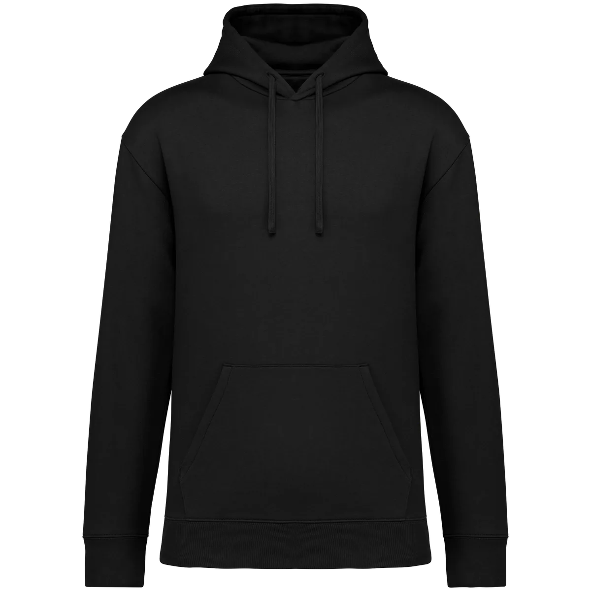 Ecologische uniseks sweater met capuchon en verlaagde schouders in geborsteld fleece Black