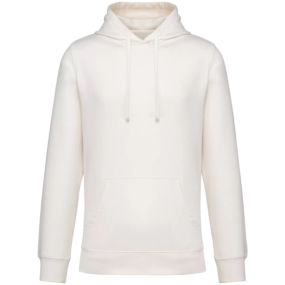 Ecologische uniseks sweater met capuchon en verlaagde schouders in geborsteld fleece Ivory