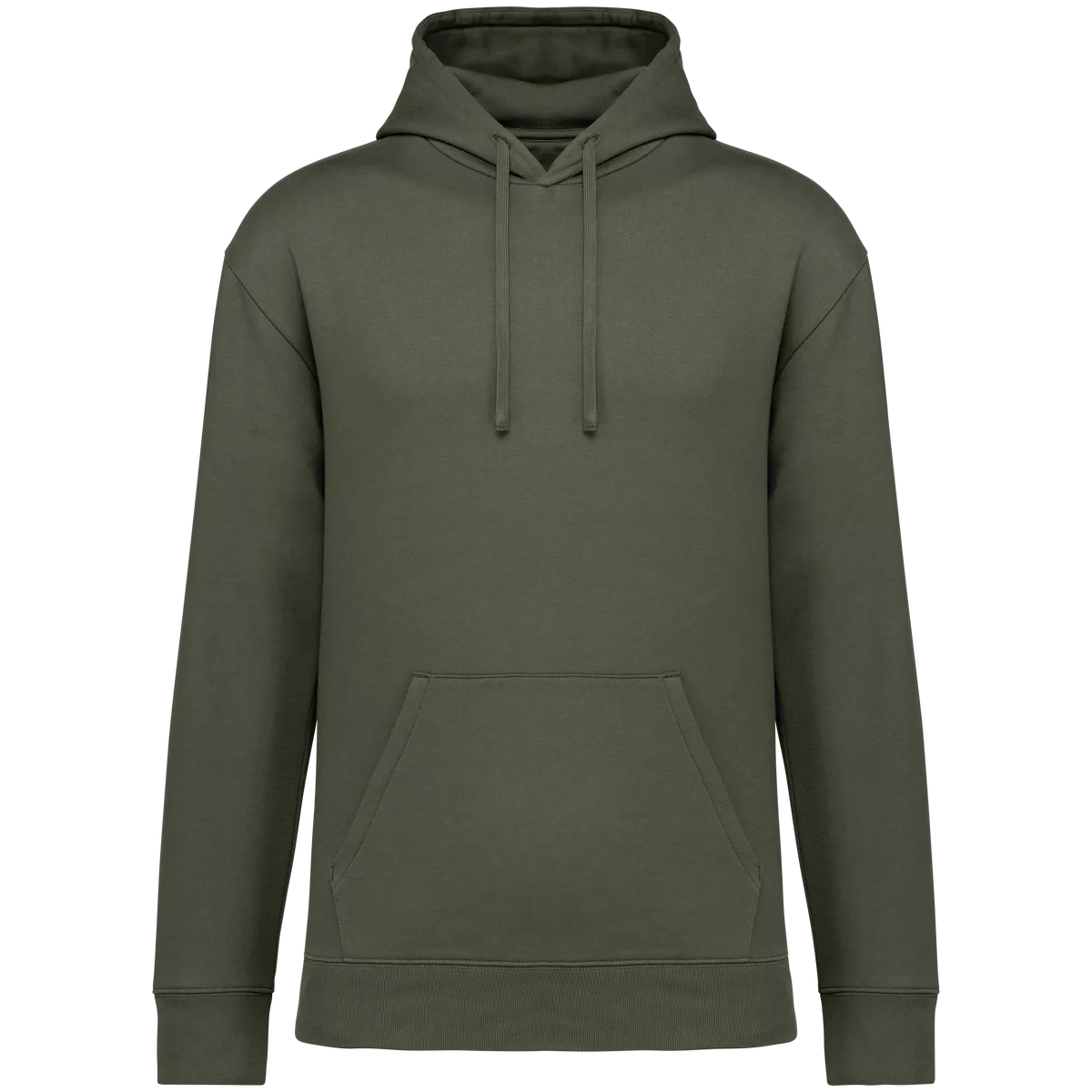 Ecologische uniseks sweater met capuchon en verlaagde schouders in geborsteld fleece Organic Khaki