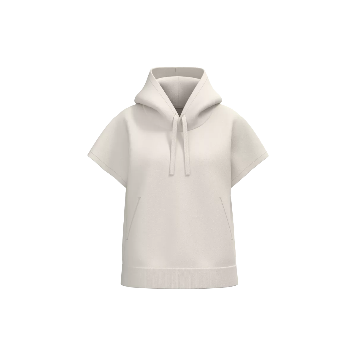 Ecologische ruime, mouwloze damessweater met capuchon in French Terry Ivory