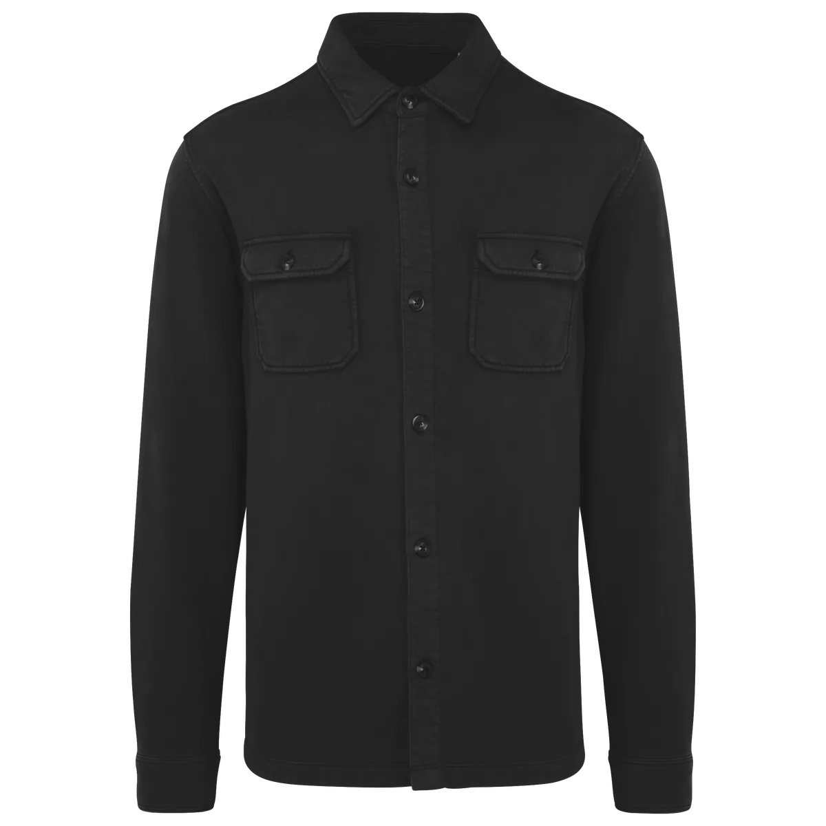 Ecologisch verwassen herenoverhemd in geborsteld fleece Washed black
