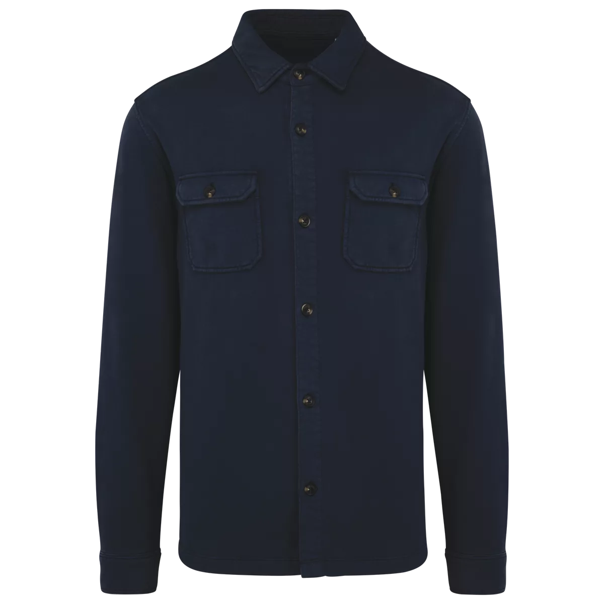 Ecologisch verwassen herenoverhemd in geborsteld fleece Washed Navy Blue