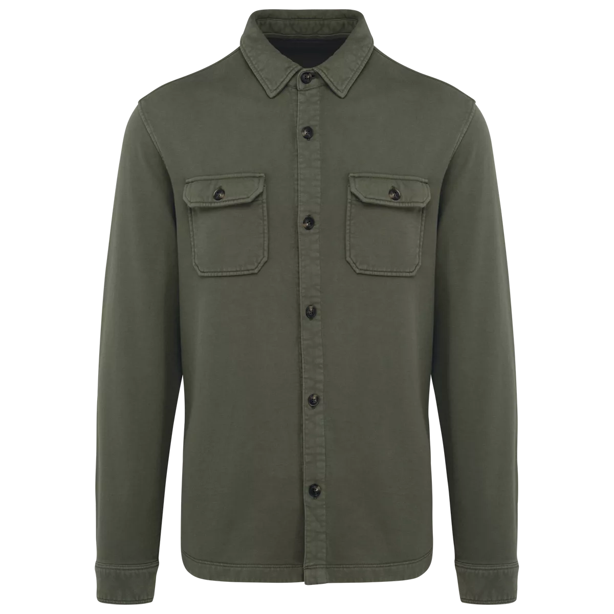 Ecologisch verwassen herenoverhemd in geborsteld fleece Washed Organic Khaki
