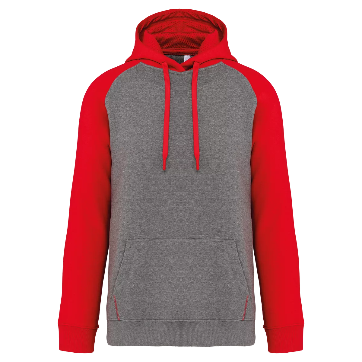 Tweekleurige sweater met capuchon volwassene Grey Heather / Sporty Red