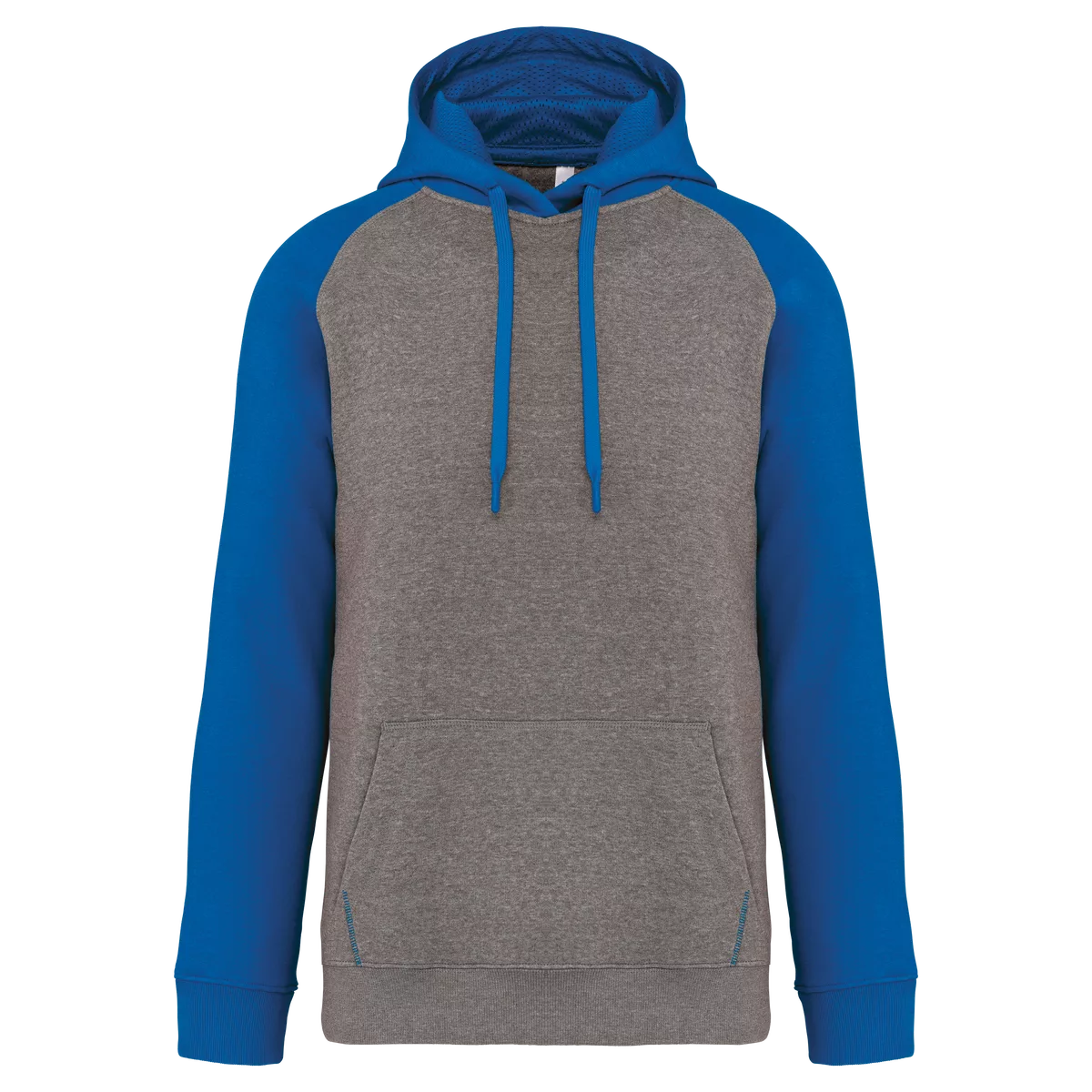 Tweekleurige sweater met capuchon volwassene Grey heather/Sporty royal blue