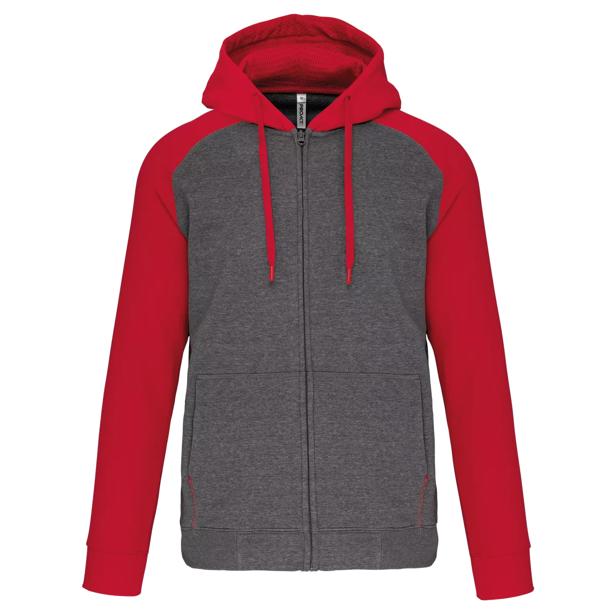 Tweekleurig sweatvest met capuchon unisex Grey Heather / Sporty Red